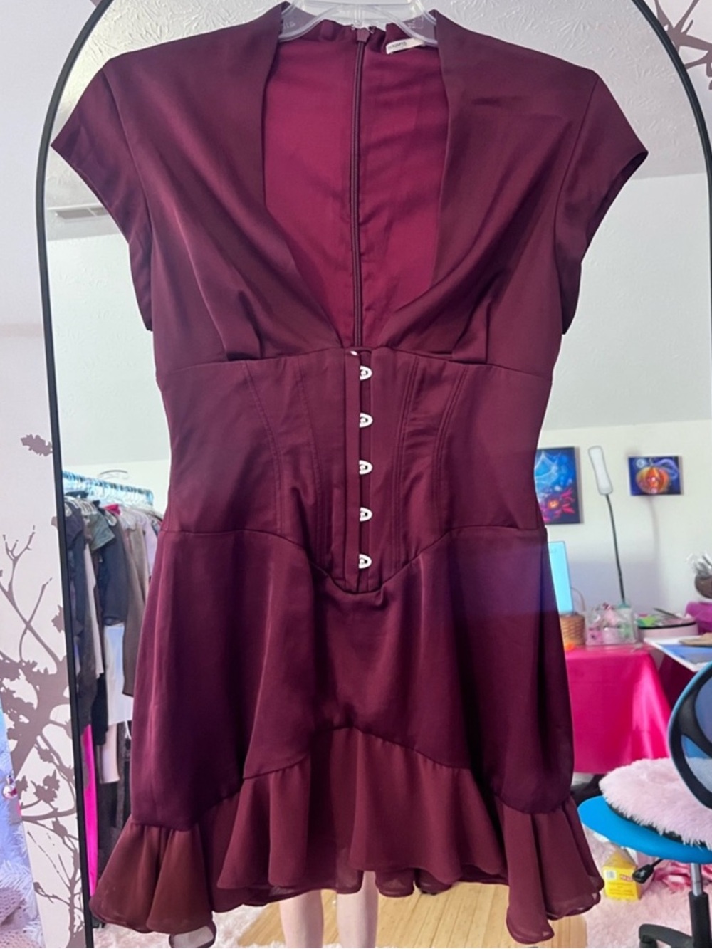 House of CB TIANNA Wine Red Ruffle Corset Dress - Picture 7 of 7